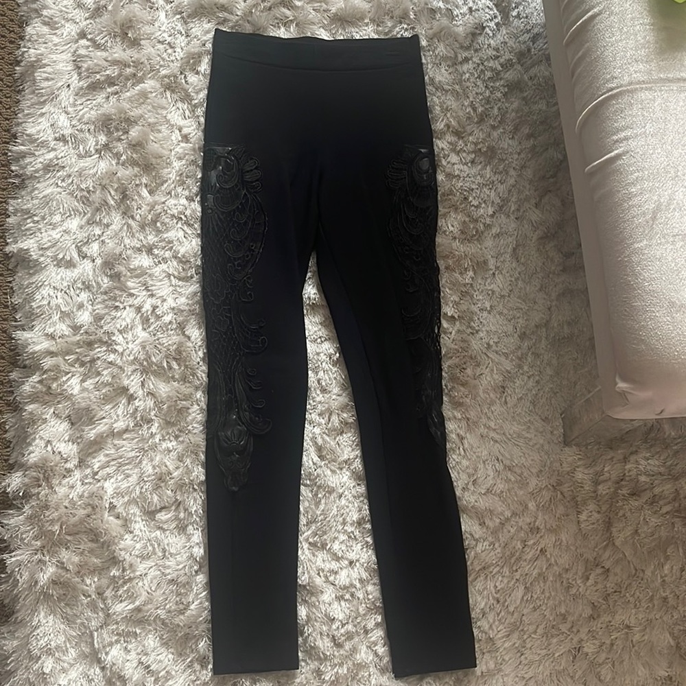 Bebe black lace leather skinny pants